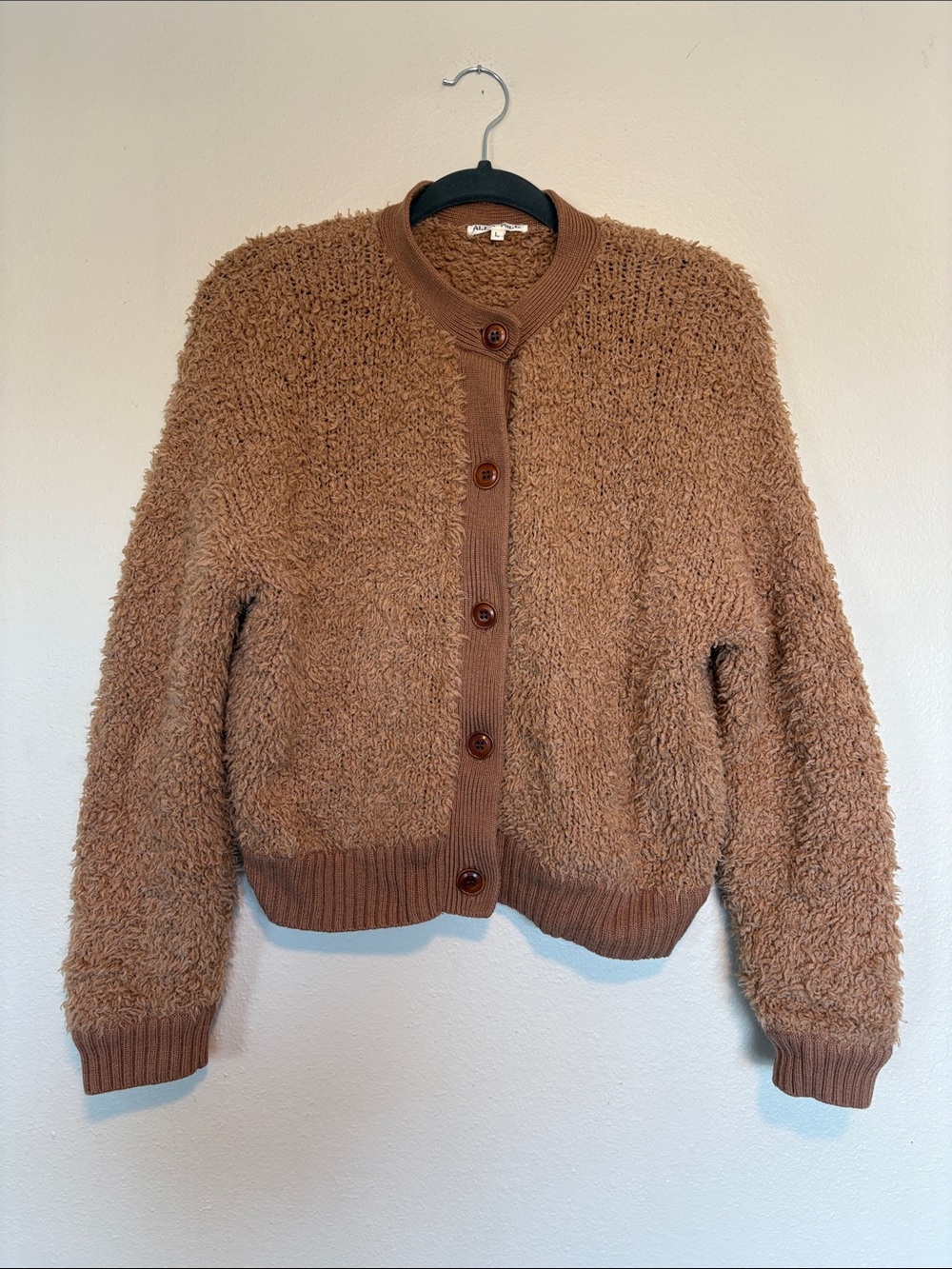 Alex Mill Binky Brown Boucle Textured Merino Wool Cardigan Size large - Picture 3 of 8